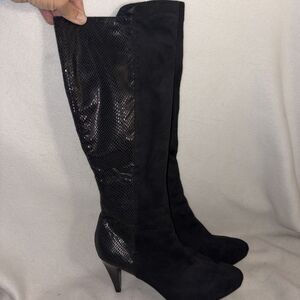 snakeskin Suede Knee High Heel boots Sexy Boots 7.5 M Tonia Impo Stretch Club